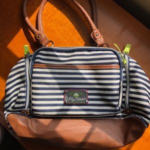 EUC Lily Bloom Handbag Eco Recycled Navy Nautical Stripe Lines Pockets Cute